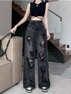 Retro Tattered Jeans High Waist Straight-leg Shorts