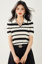 Abstract Knitted Puff Sleeve Top Women