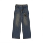 Retro High Street Niche Design Spider Printed Fashion Brand Washed Wide Leg Jeans