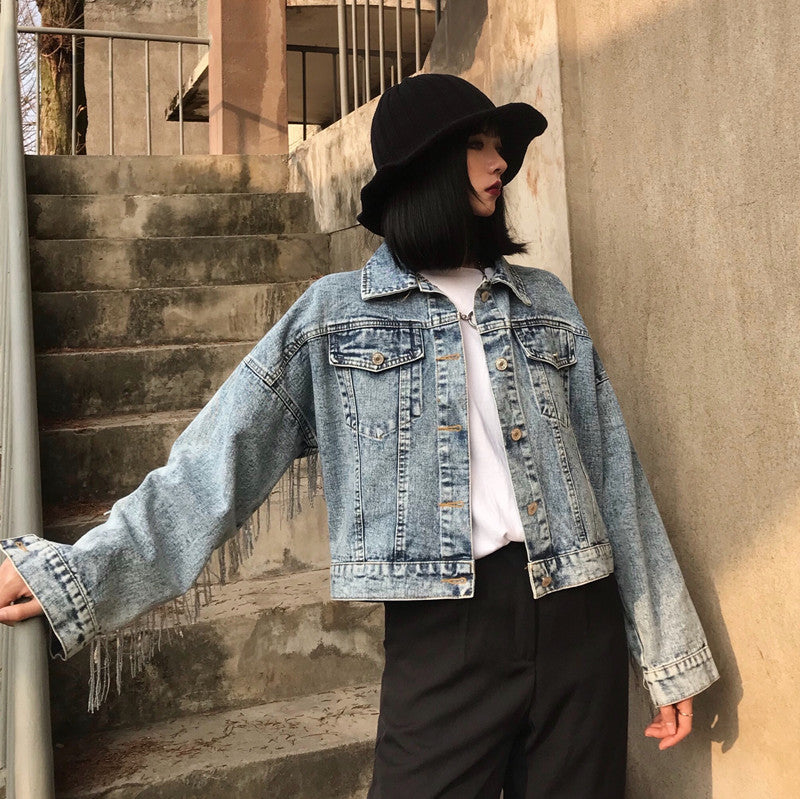 Fringed Denim Jacket Women'S Short Loose Top