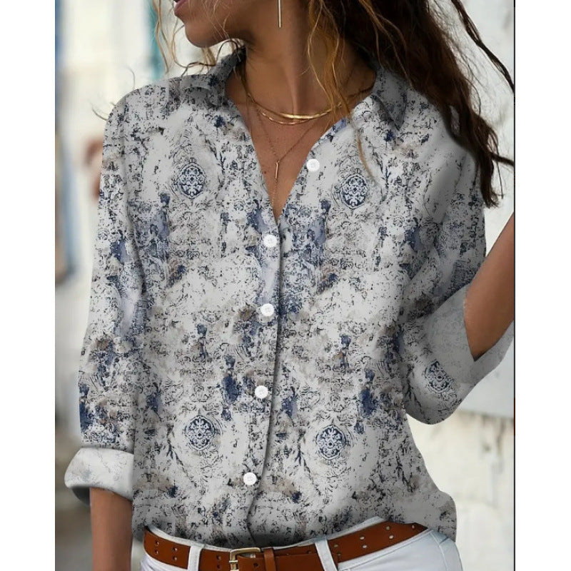 Fashion Casual Shirt Digital Printing Lapel Long Sleeve Shirt