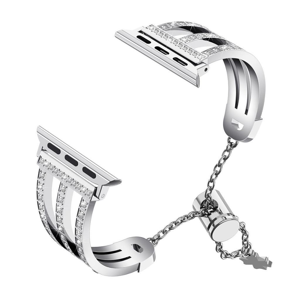 Diamond-studded metal stainless steel strap