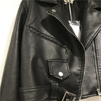 Women's Short Lace-up Motorcycle Pu Leather Jacket