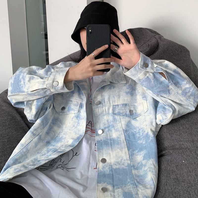 Tie-dye Denim Jacket Women's Peplum Loose