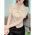 Retro Short Sleeve Chiffon Shirt For Women Summer