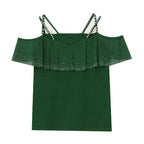 Mesh Hot Drilling V-neck Patchwork Top