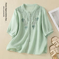 Artistic Retro Embroidery Five-quarter Sleeve Stand Collar Shirt For Women