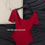 American Sexy Backless Short Sleeve T-shirt Women