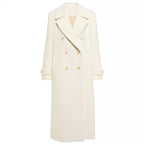 Lapel Double Breasted Elegant Mid-length Women's White Coat Elegant Overcoat