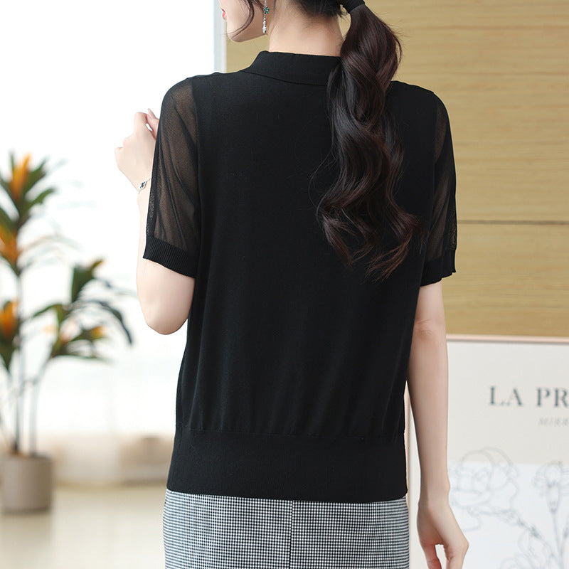 Summer Ice Silk Short Sleeve T-shirt Women