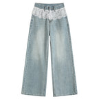 Loose Slimming And Straight Lace Wide Leg Jeans