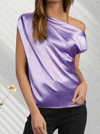 Fashionable Elegant Top Irregular Shoulder Pullover Sleeveless Shirt