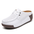 New Plus Size Hollow-out Soft Bottom Wedge Women's Genuine Leather Platform Slippers Summer Outerwear