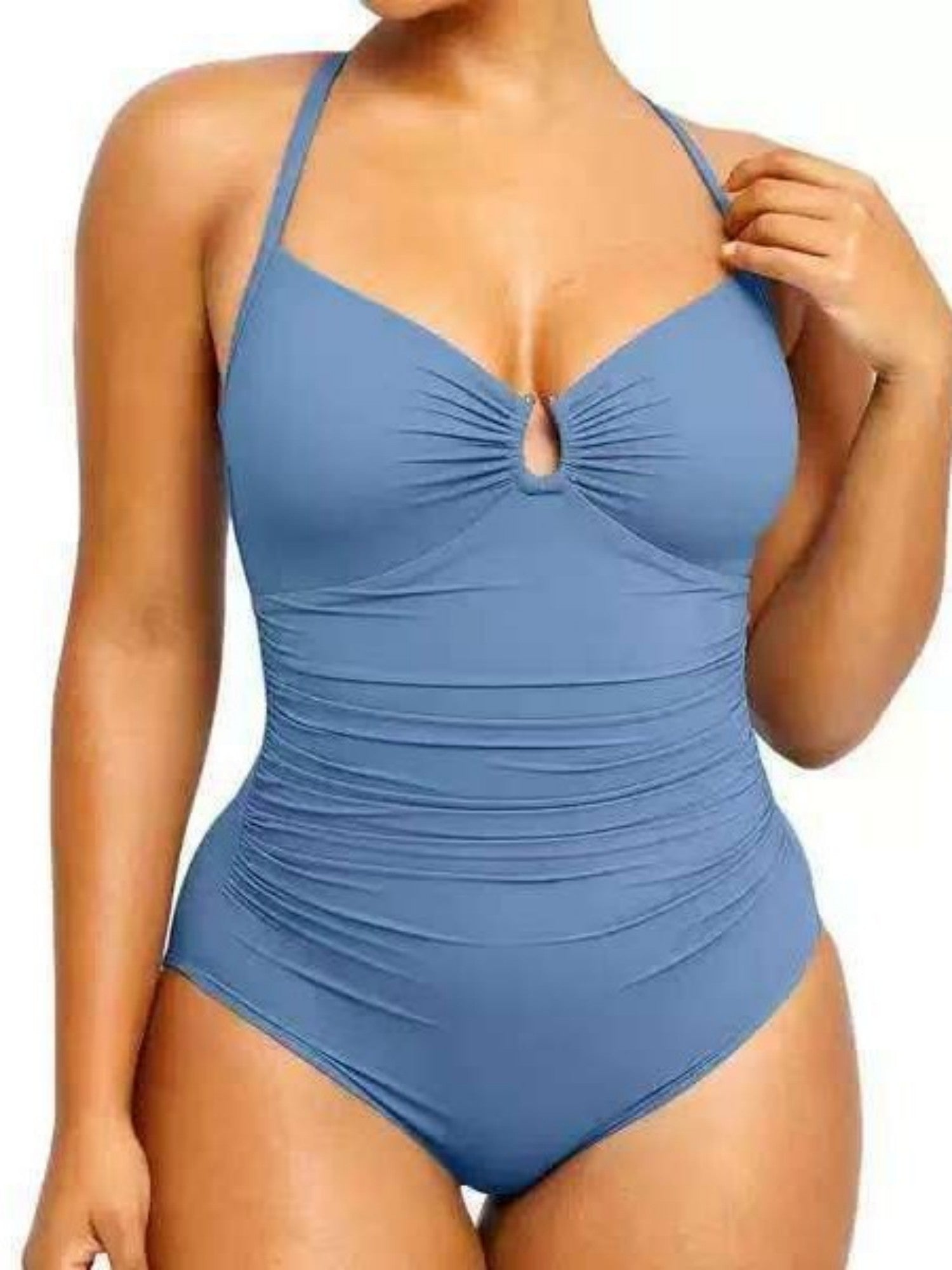 Solid Color Fashion Slim Fit Slimming One-piece Women's Double-shoulder Strap Swimsuit