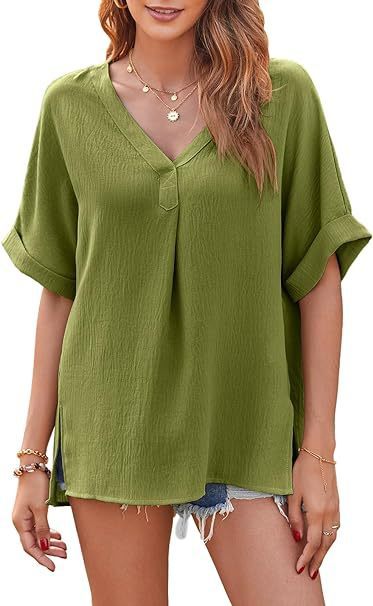 Spring And Summer Solid Color Short Sleeve Loose Blouse