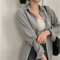 French Classic Striped Pleated Loose Pockets Long Sleeve All-matching Shirt