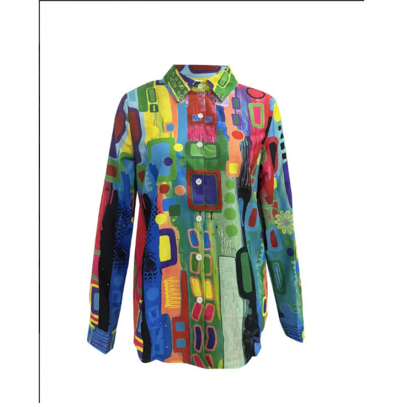 Fashion Casual Shirt Digital Printing Lapel Long Sleeve Shirt