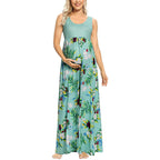 Fashion Print Stitching Round Neck Maternity Dress