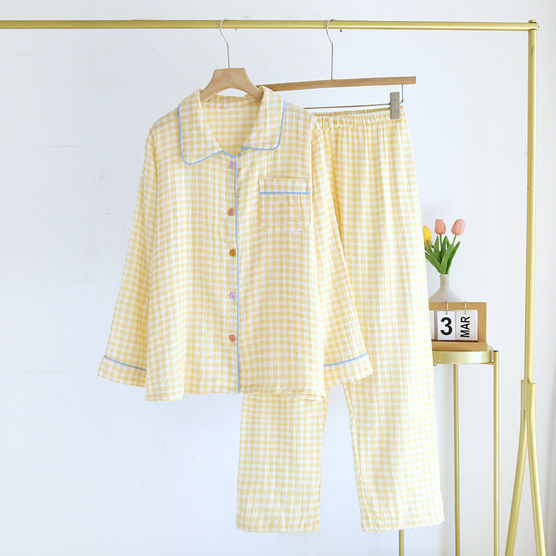Floral Lapel Sweet Home Wear Pajamas Suit Cotton