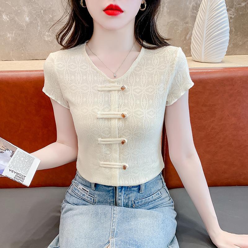 Hollow Out Short Sleeved Chinese Style New Chinese Style Top